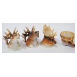 1062	ROYAL BAYREUTH ELK SALT & PEPPER, TOOTHPICK & CUP, LARGEST PIECE APPROXIMATELY 3 IN HIGH