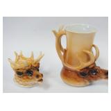 1064	ROYAL BAYREUTH ELK MUG, INKWELL, LARGEST PIECE APPROXIMATELY 6 IN HIGH