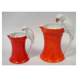 1077	ROYAL BAYREUTH PARROT HANDLED PITCHERS/CREAMERS, LARGEST APPROXIMATELY 7 IN HIGH