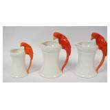 1078	ROYAL BAYREUTH PARROT HANDLED PITCHERS/CREAMERS, LARGEST APPROXIMATELY 6 3/4 IN HIGH