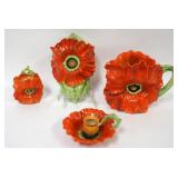 1095	ROYAL BAYREUTH RED POPPY ASSORTMENT INCLUDING WALL POCKET, LARGE PITCHER, CANDLESTICK, MATCH HO