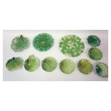1112	ROYAL BAYREUTH GREEN LEAF PLATES & SMALL HANDLED NAPPIES, LARGEST APPROXIMATELY 8 IN HIGH