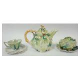 1113	ROYAL BAYREUTH LUSTRE GREEN LEAF TEAPOT, COVERED DISH & CUP/SAUCER, LARGEST PIECE APPROXIMATELY