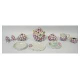1121	ROYAL BAYREUTH LUSTRE GRAPE CLUSTER ASSORTMENT INCLUDING CREAMERS, COVERED TOBACCO JAR, SALT & 
