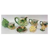 1123	ROYAL BAYREUTH GRAPE CLUSTER PITCHER, CREAMER, COVERED DISH & BOWL, LARGEST APPROXIMATELY 6 1/2