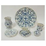1124	ROYAL BAYREUTH BLUE & WHITE PLATE, VASE, CUPS, ETC, LARGEST PIECE APPROXIMATELY 9 1/4 IN