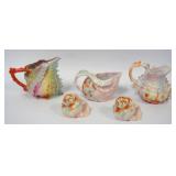 1133	ROYAL BAYREUTH CONCH SHELL CREAMERS & SALT & PEPPER, TALLEST APPROXIMATELY 5 IN HIGH