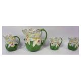 1145	ROYAL BAYREUTH FLORAL PITCHER & CREAMERS, TALLEST APPROXIMATELY 7 IN HIGH