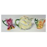 1146	ROYAL BAYREUTH FLORAL PITCHER & CREAMERS, TALLEST APPROXIMATELY 5 1/2 IN HIGH