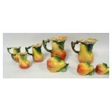 1158	ROYAL BAYREUTH PEAR PITCHERS, CREAMERS, COVERED DISHES, LARGEST APPROXIMATELY 8 IN HIGH