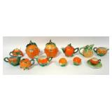 1159	ROYAL BAYREUTH ORANGE SHAPED COVERED DISHES, SALT & PEPPER, CREAMERS, ETC, LARGEST PIECE APPROX