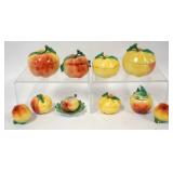 1172	ROYAL BAYREUTH YELLOW/GREEN APPLE COVERED DISHES, SALT AND PEPPERS, ETC., LARGEST PIECE APPROXI
