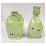 1183	ROYAL BAYREUTH STORK HUMIDOR AND CANDLESTICK, TALLEST APPROXIMATELY 7 1/4 IN H