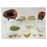 1190	ROYAL BAYREUTH GROUP OF ASSORTED FOOTED VASE, BOWLS, DISHES, TRINKET BOXES, ETC., LARGEST PIECE