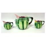 1195	ROYAL BAYREUTH WATERMELON PITCHER AND CREAMERS, TALLEST PIECE APPROXIMATELY 7 IN H