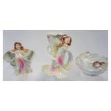 1200	ROYAL BAYREUTH ART NOUVEAU LADY VASE, BOWL AND CANDLESTICK, TALLEST PIECE APPROXIMATELY 7 IN H