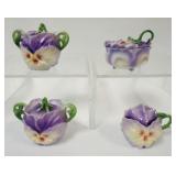 1204	ROYAL BAYREUTH PURPLE PANSY ASSORTED COVERED BOWLS, TALLEST APPROXIMATELY 3 1/2 IN