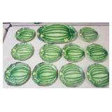 1210	ROYAL BAYREUTH WATERMELLON DISH SET, LARGEST PIECE APPROXIMATELY 11 1/2 IN X 18 IN 