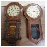 1232	GROUP OF 2 ANTIQUE WALL CLOCKS, LARGEST APPROXIMATELY 18 IN X 38 IN X 5 IN 