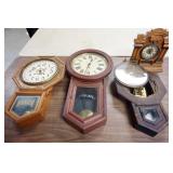 1234	GROUP OF 4 ANTIQUE WALL CLOCKS, LARGEST APPROXIMATELY 16 IN X 31 IN X 6 IN 