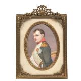 MINIATURE NAPOLEONIC PORTRAIT | Portrait of Napoleon in profile In a double layered brass frame 3.25