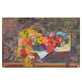 MIXED MEDIA STILL LIFE SKETCH | Still life with flowers Oil on paper laid on board No apparent signa