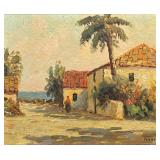 AMATO OIL PAINTING | Caribbean home Oil on canvas 7.25 x 9.25 in. sight Signed lower right - w. 14.5