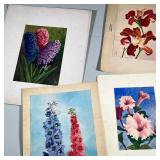(4pc) FLORAL WATERCOLOR STILL LIFE’S | Lot of 4 unframed flower still life’s signed watercolors by t
