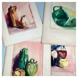 (4pc) J. YOE WATERCOLOR STILL LIFE’S | Lot of 4 unframed watercolor still life’s signed on bottom “J