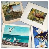 (4pc) AVIAN WATERCOLORS | Lot of 4 unframed watercolor & mixed media avian & butterfly artworks, sig