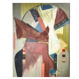 MIXED MEDIA COLLAGE | Mixed media collage artwork on stretched canvas with book spines, oil paint, c