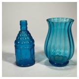 (2pc) Blue Glass Vases | Dimensions: h. 8 x dia. 4.5 in (Largest)