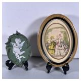Porcelain Plaque & Framed Print. | Porcelain plaque of cherub (5.5 x 3.75). Marked on back. Dimensio