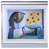 ANGEL BOTELLO (1913-1986) POSTER | Girl with flowers. Framed poster 23 x 28 in. Sight Print signed l