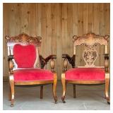 (2pc) NEAR PAIR INLAY MOTHER OF PEARL ARMCHAIRS | Dimensions: h. 41 x w. 25 x l. 28 in