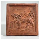 CHINESE TERRACOTTA TILE | Terracotta tile with Roman imagery, signed on back in Chinese Dimensions: 