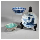 (3pc) Chinese & Japanese Porcelain | Including a Japanese style blue and white dish with scalloped r