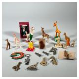 (12pc) GIRAFFE LOT | Including Giraffe: figurines, ornament, pins/brooches, keychains, finger puppet