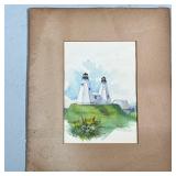 LIGHTHOUSE WATERCOLOR | lighthouse Watercolor on paper 7 x 5 in. Sight Initialed “M.J.F.” Lower left