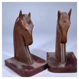 (2pc) PAIR HORSE BOOKENDS | Carved wood horse head bookends. Dimensions: h. 9.5 x w. 5 x l. 6 in