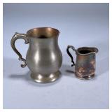 (2pc) Pewter & Silver Plate Cups | Including a Sheffield England pewter handled cup and a small Hote