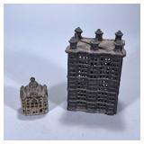 (2pc) Cast Iron Still Banks | Architectural still bank Dimensions: h. 6.25 x w. 4.25 x d. 3.25 in
