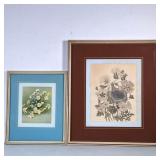(2pc) FLORAL PRINTS | Set of 2 framed prints of flowers; 9 x 7 in. Sight Dimensions: h. 16.75 x w. 1