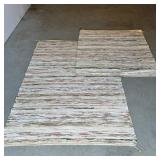 (2pc) KNOTTED AREA RUGS | Large & small knotted area rugs with beige patterns and flashes of green &