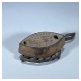 (2pc) ANTIQUE IRON | Antique cast iron Sensible asbestos lined iron with stand Dimensions: h. 1.75 x