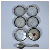 (7pc) STERLING SILVER ITEMS | Including: Cut crystal coasters with sterling silver border marked “St