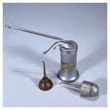 (3pc) ANTIQUE & VINTAGE OIL CANS | Including: Eagle pump oil can, small round oil pump can, and copp
