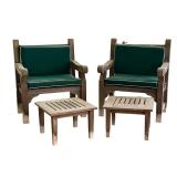 (4pc) SMITH & HAWKEN TEAK WOOD OUTDOOR ARMCHAIRS & SIDE TABLES