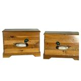 (2pc) Pair of Handcrafted wooden Keepsake Chests with applied Carved decoy Ducks