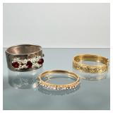(3pc) GOLD & SILVER TONE HINGED HARD BRACLETS | Including gold-filled and enamel-decorated hinged br